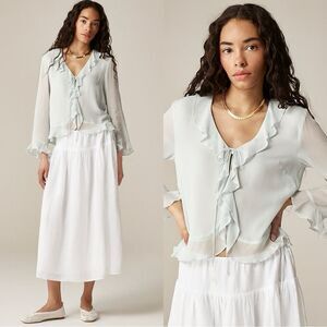 NWT J CREW Ruffle tie-front top in chiffon in Stormy Seafoam